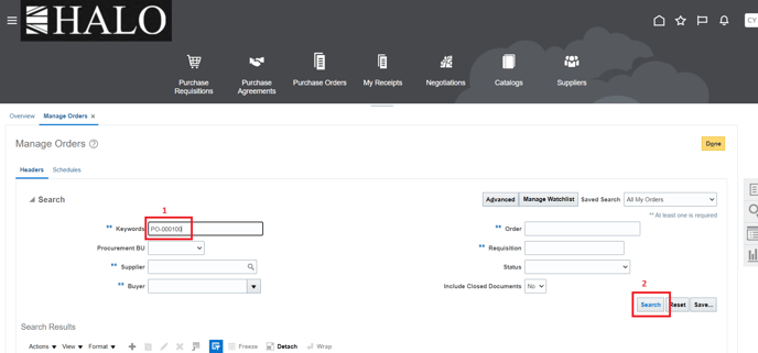 0.3 Input PO numbe and click on search