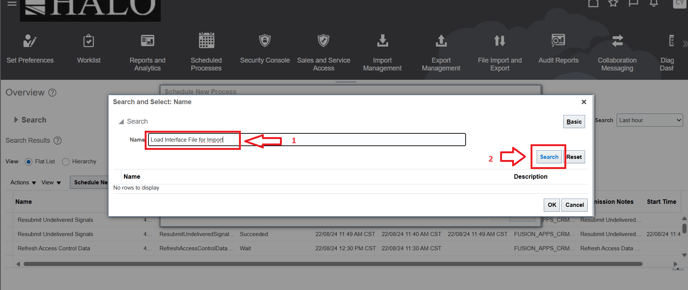 10. input load interface file for import and then on search
