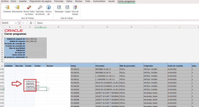 11. It will show a message saying that lines have been uploaded or Las linea se ha actualizado