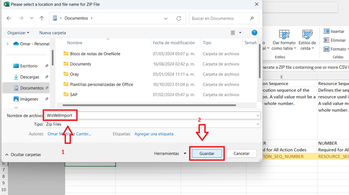 13. Input name and click on save or Guardar. It will generate a zip file