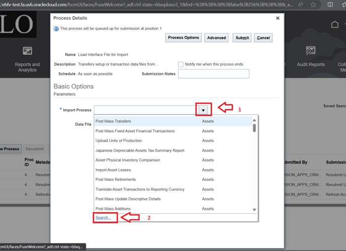 13. iN the import process field select the more options icons adn clck on search