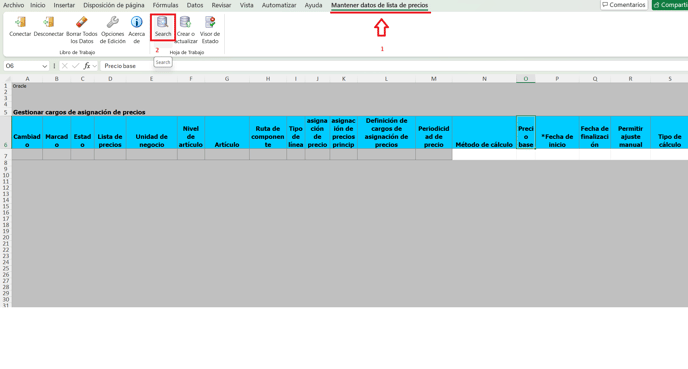 15. After that go to Maintain Price List Data, Mantener Datos de Lista de Precios and then click on Search