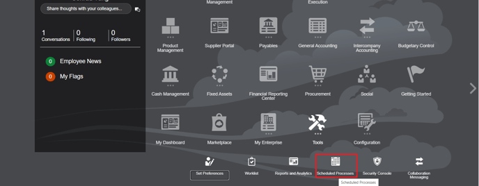 16. Now go to Oracle dashobard. Go to Tools, Scheduled Processes