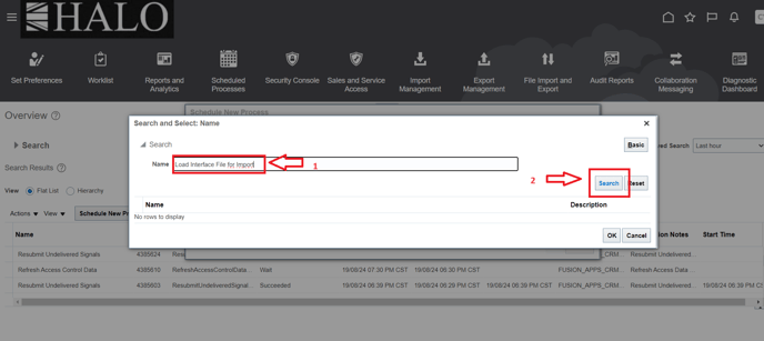 17. Input Load Interface File for Import and click on Search.