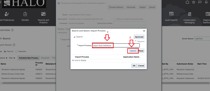 21. Input Import Work Definitions and click on Search