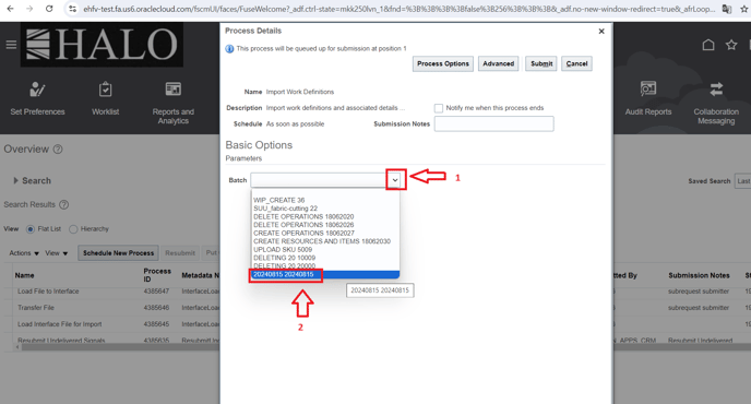 35. In the Batch field click on the more options icon and then select the option to the corresponding batch ID