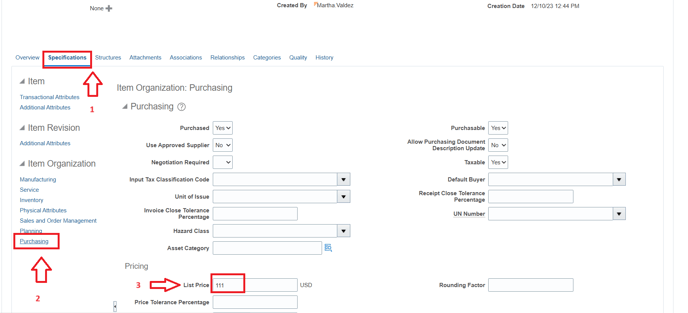 35. go to specificaitons, purchaing and finally you can check list price is updated.