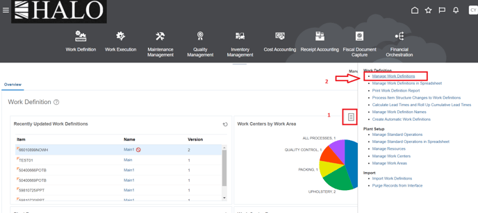 39. Click on tasks icon and then on Manage Work Definitions