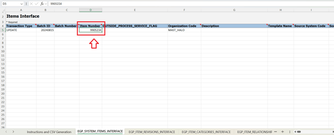 5.Then, input the item numer in the corresponding column
